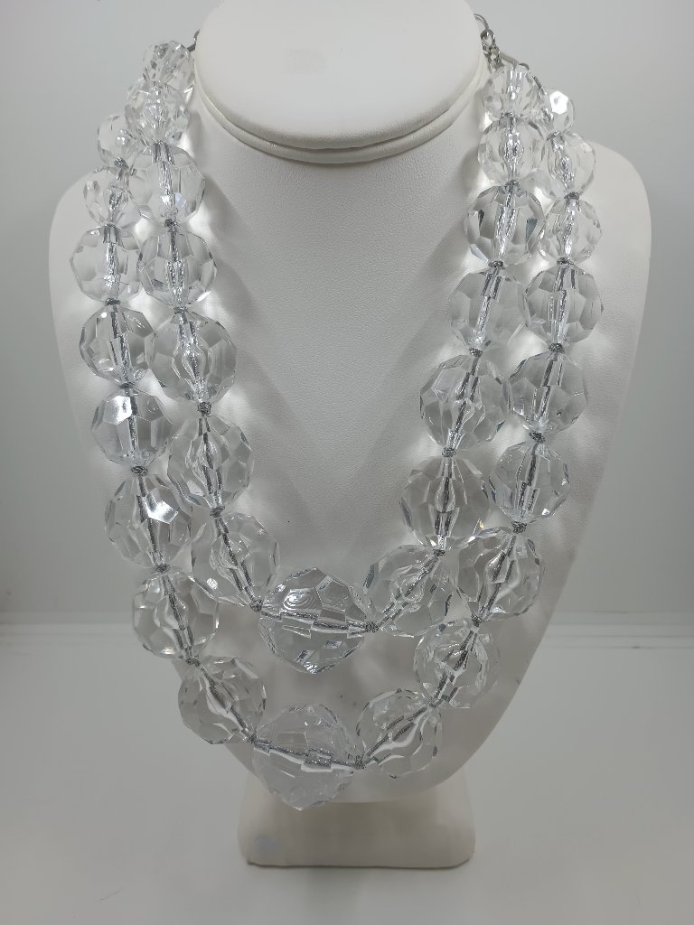 Ali Khan Ny Large Graduated Clear Faceted Crystals Double Strand Necklace